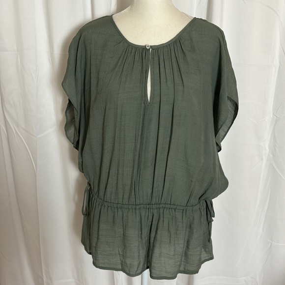 Hope & Harlow Olive Green Flutter Sleeve Dropped Waist Tied Sides Flowy … - Picture 4 of 11